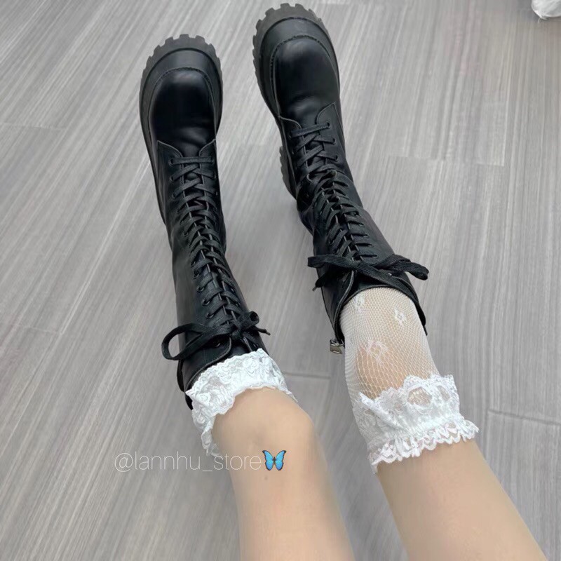 (Sẵn) Tất lolita mix boot hoặc giày bupbe-siêu co giãn-2 màu trắng đen