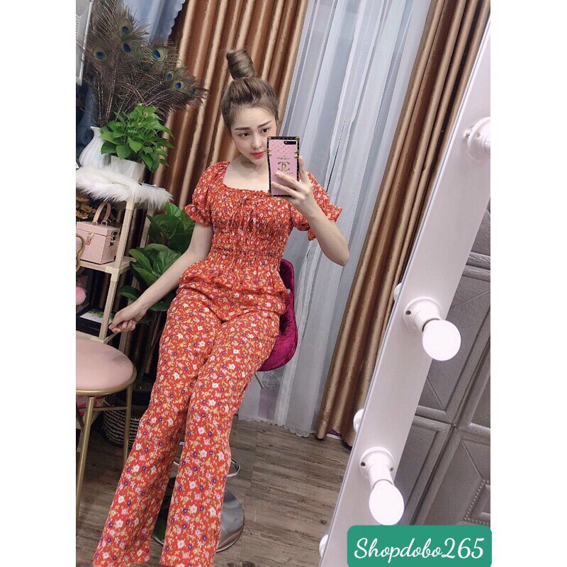 Đồ bộ nữ,đồ ngủ mặc nhà vải lụa hoa nhí bo chun siêu dễ thương size 45-55kg.