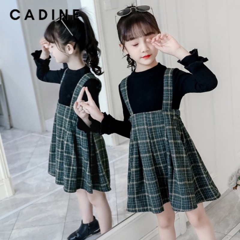 Váy cho bé Set yếm váy áo len tăm tay dài mix yếm dạ dễ thương Cadine Kids