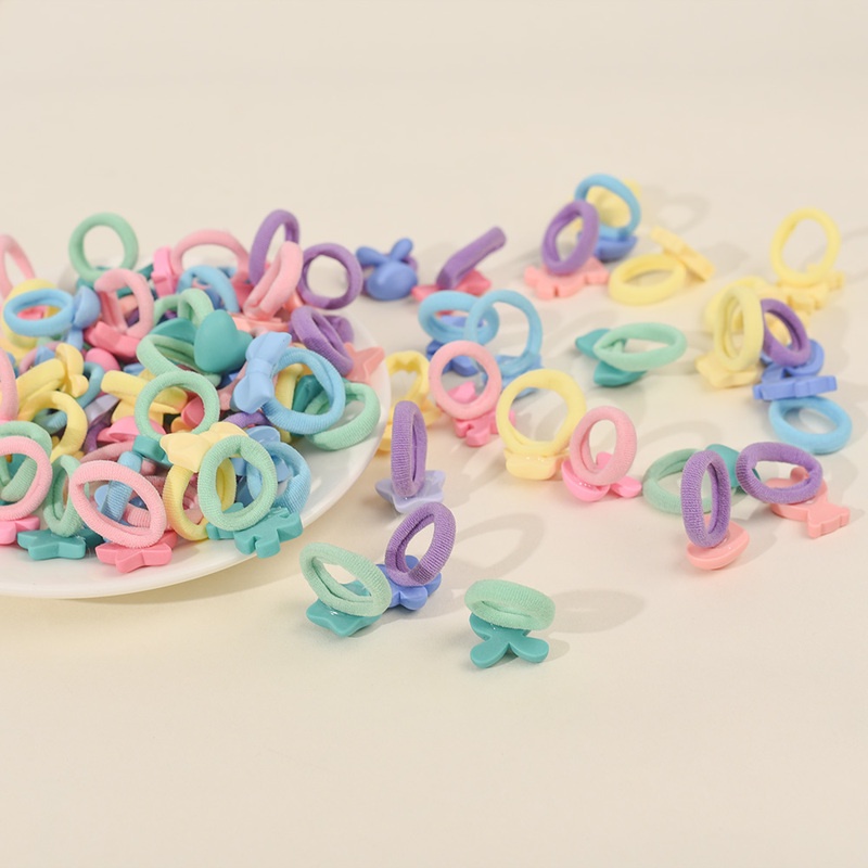 10Pcs Cartoon Simple Heart Bow Girls Cute Hair Bands Candy Color Multicolor Soft Elastic Rubber Band Scrunchies Kids Hair Accessories