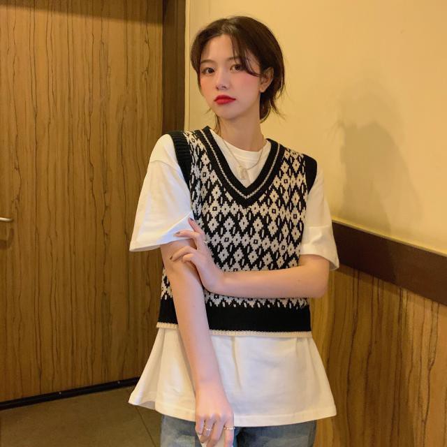 Áo Len Nữ Không Tay Cổ Chữ V Phong Cách Hàn Quốc