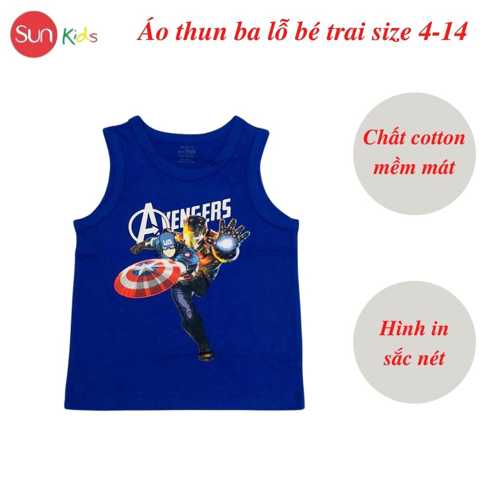 Áo thun bé trai, áo ba lỗ bé trai chất cotton, nhiều màu, Size 4 - 14 tuổi - SUNKIDS