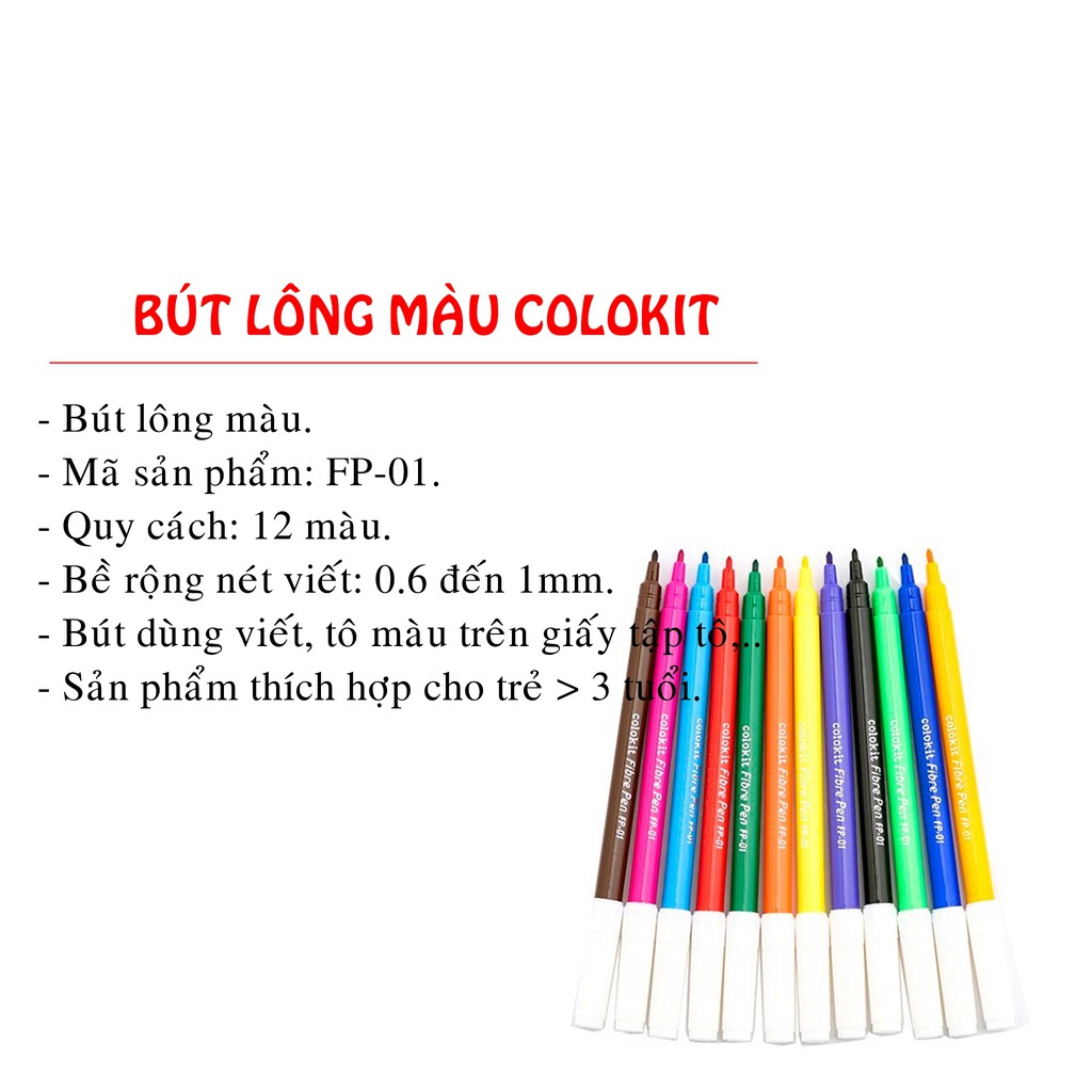 Bộ bút lông màu FP-01 cho bé 12 màu sắc tươi sáng