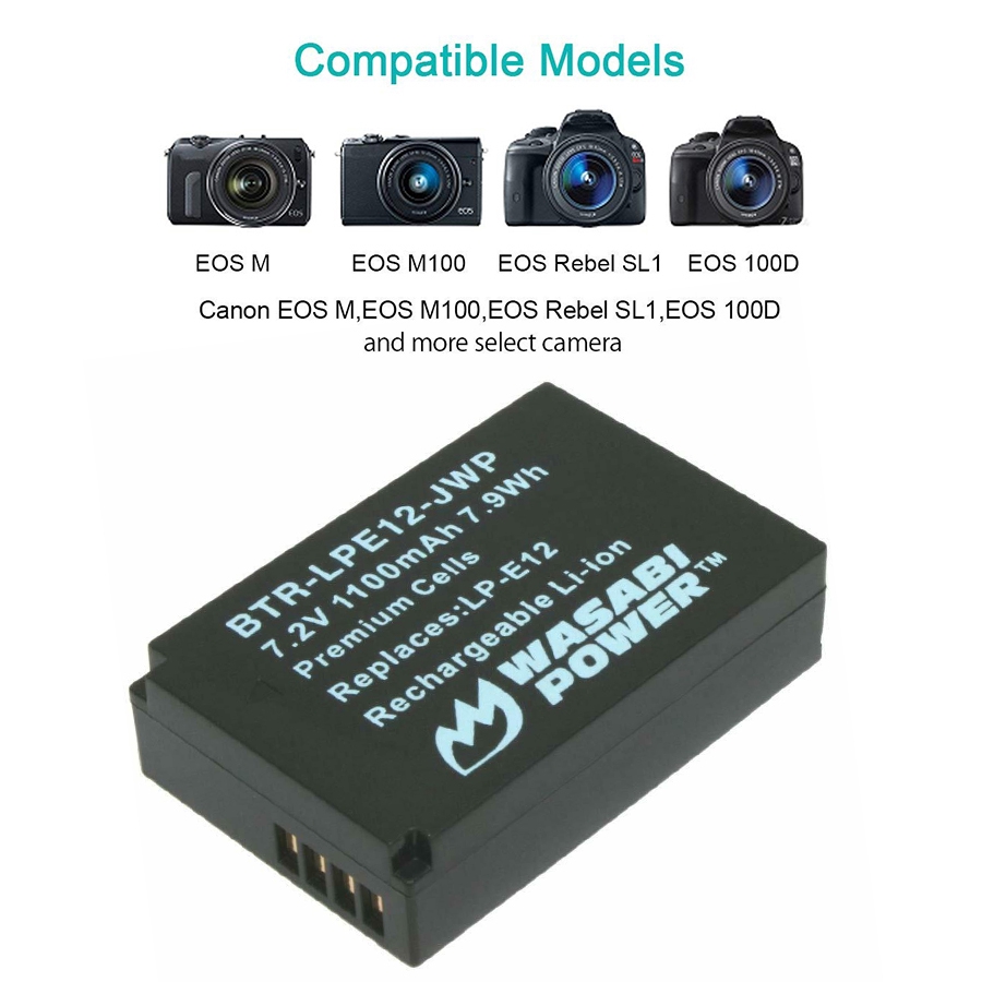Combo 2 Pin Và Sạc Đôi Wasabi Cho Canon LP-E12 cho máy ảnh canon M10 M50 M100 100D - Hàng Chính Hãng