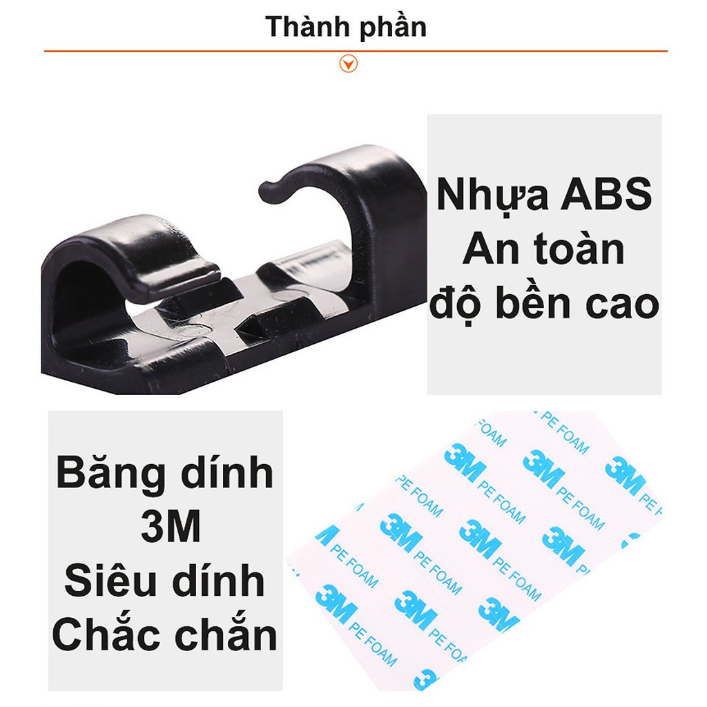 BỘ 16 MIẾN NẸP CỐ ĐỊNH DÂY ĐIỆN, SẠC, CÁP - KẸP CHỐNG RỐI DÁN TƯỜNG - KEO 3 M (SIZE LỚN)