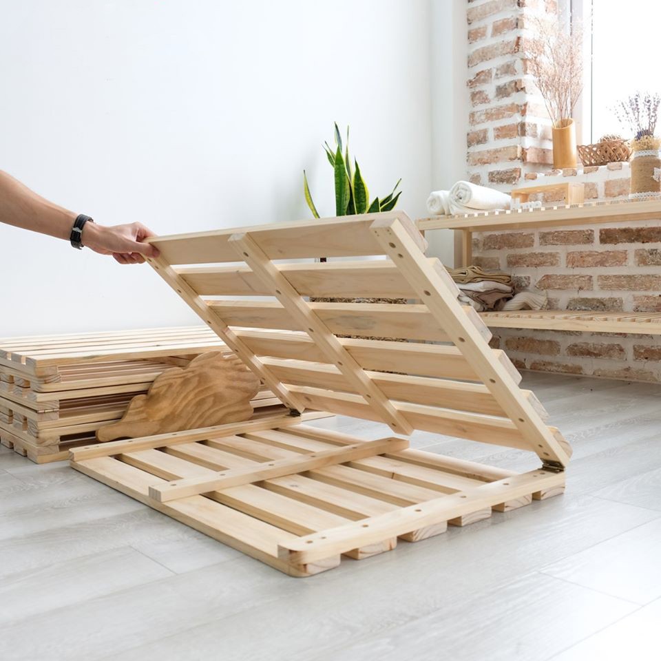 Giường Pallet Gấp Gọn Hàn Quốc [Gỗ Tự Nhiên - Bảo Hành 5 Năm] Kích Thước 1m2 x 2m