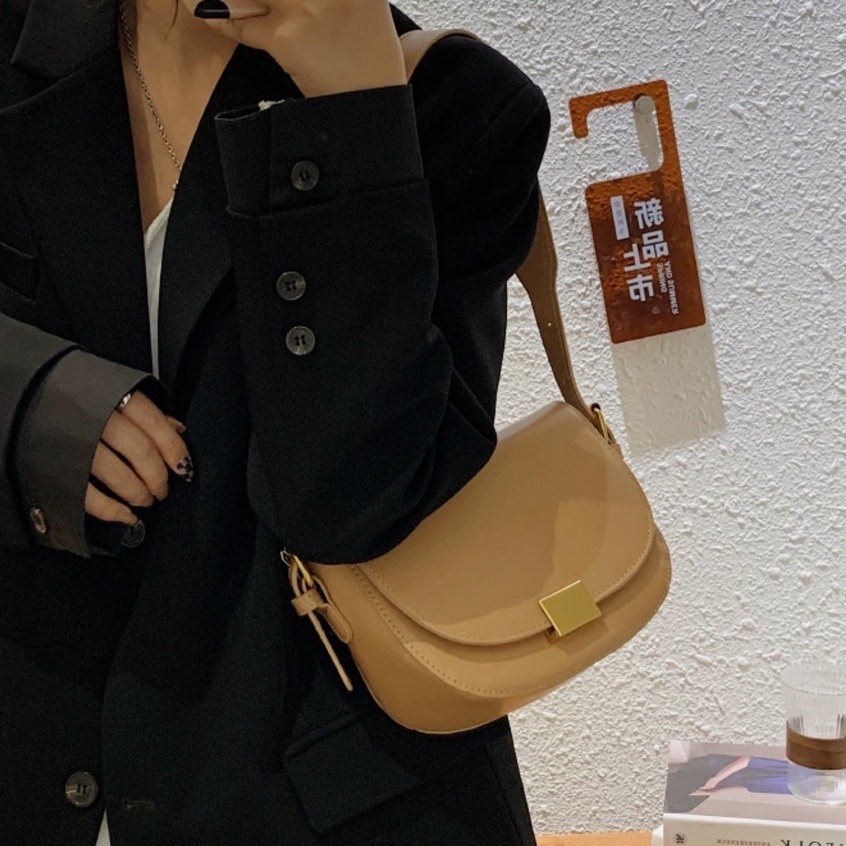 Túi đeo vai ROSE sang chảnh chất da mịn nắp khóa kim loại vuông cổ điển
