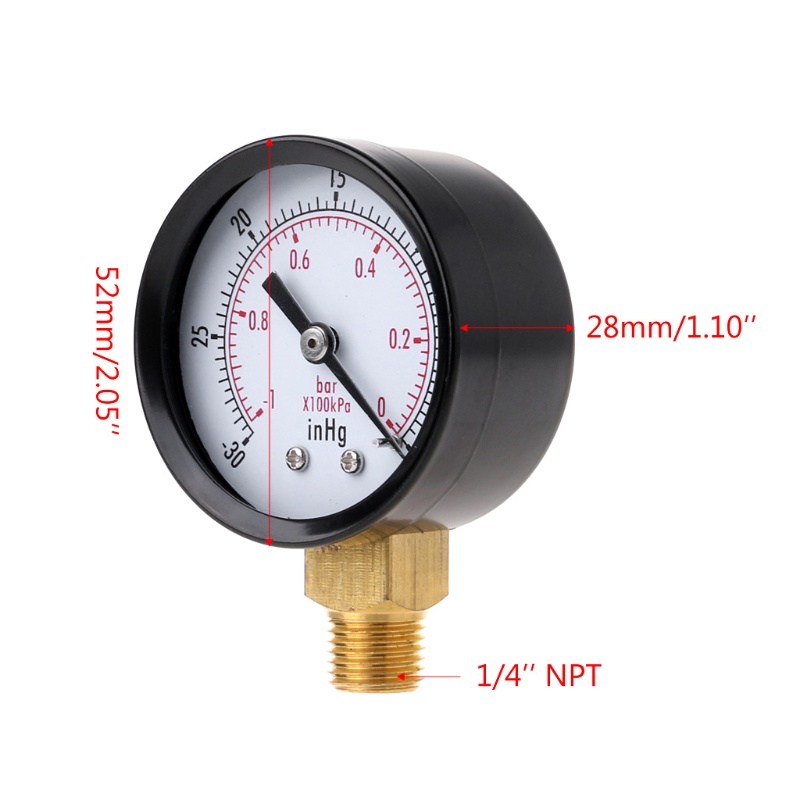 Đồng Hồ Đo Áp Suất Chân Không 1-1 / 2 &quot;Bằng Thép 1 / 4&quot; Lưng Trung Tâm - 30HG / 0PSI