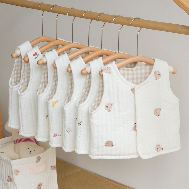 Áo Gile Cotton Trần Bông Mềm Họa Tiết Thêu Xinh Xắn Cho Bé