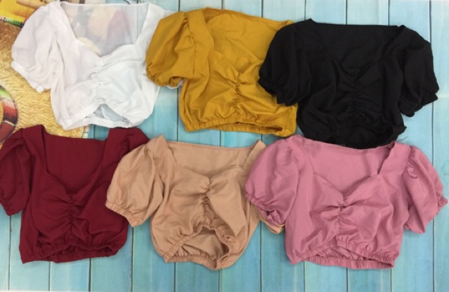 Áo croptop bo eo có chun nhún ở ngực, chất voan đẹp | BigBuy360 - bigbuy360.vn