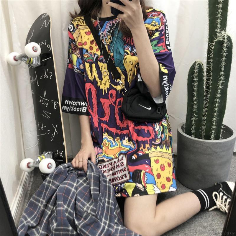 Áo thun Hàn Quốc dáng rộng hoạ tiết Graffiti phong cách Harajuku