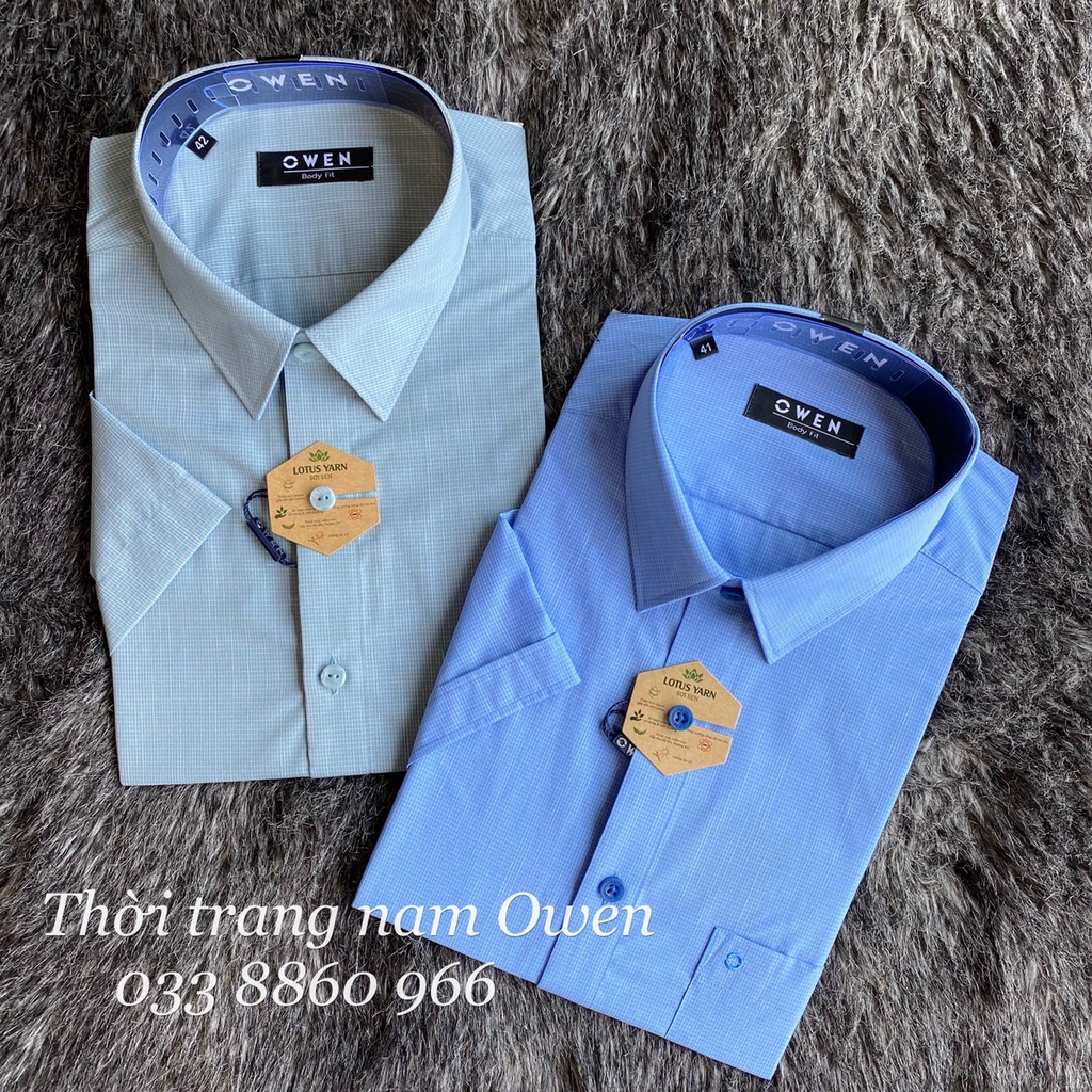 OWEN - Áo Sơ mi ngắn tay Owen vạt ngang chất sợi SEN màu xanh 220085 220083