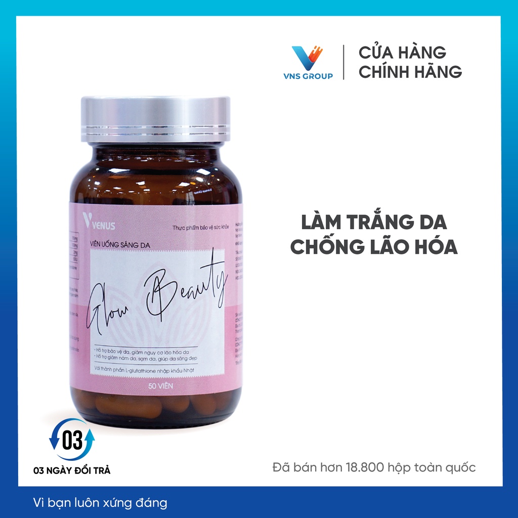 Viên uống trắng da cao cấp Glow Beauty làm trắng da, chống lão hóa, giảm nám, sạm da, làm đẹp cho da (hộp 50 viên)