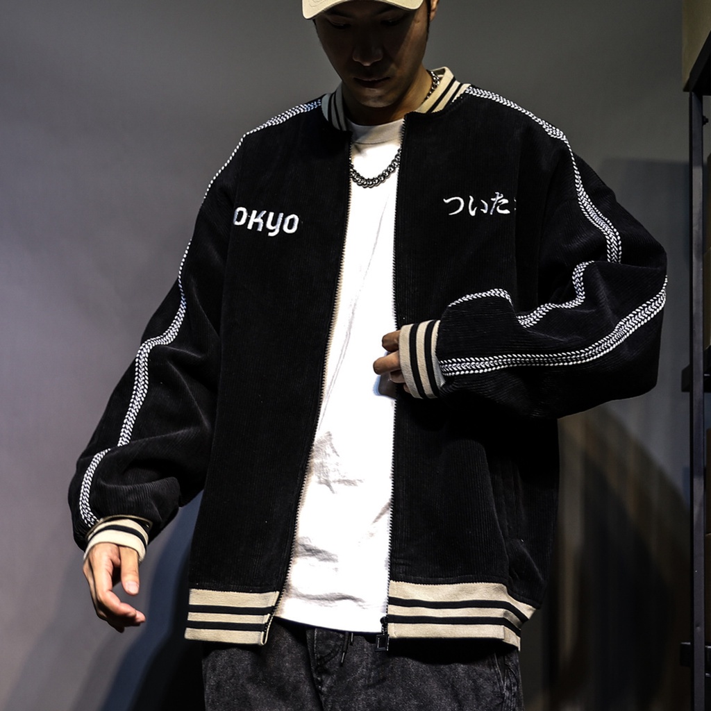 Áo Khoác Bomber Chất Nhung Tăm Cao Cấp Dày Dặn Thêu Chữ Tokyo - Form Rộng Dáng Thụng Nam Nữ Unisex, Freesize Đông 2022