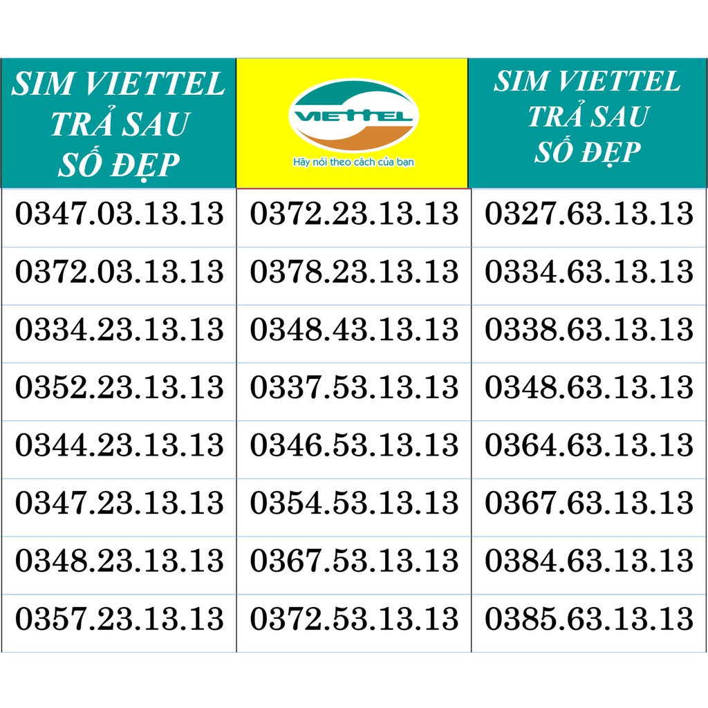 👉SIM TRẢ SAU VIETTEL SỐ ĐẸP - 31313