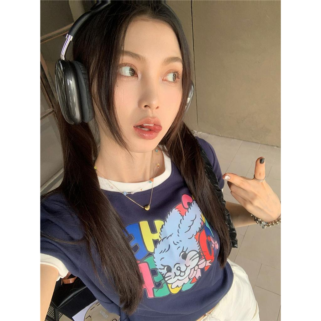 Áo Thun Ngắn Tay In Hình Thỏ Màu Sắc Xinh Xắn 62100