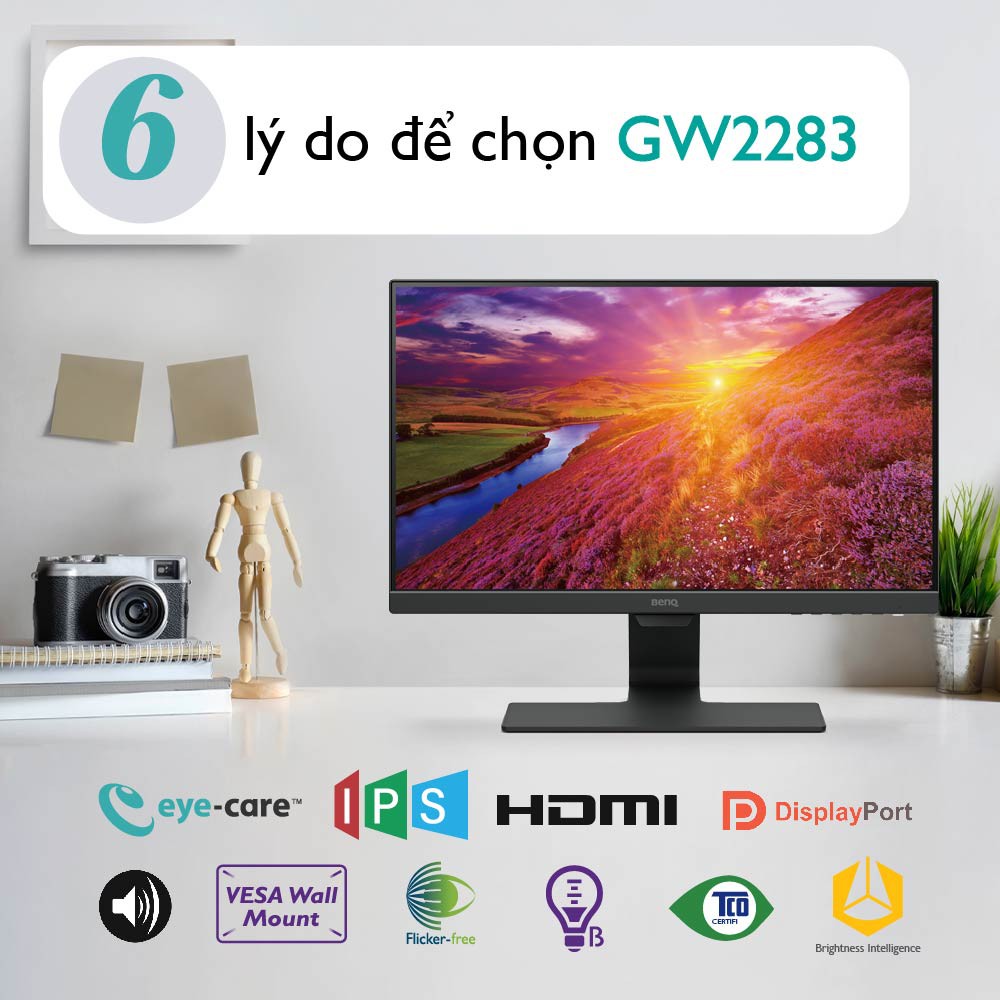 Màn hình máy tính BenQ GW2283 22Inch FullHD 1920x1080 IPS 5ms 60Hz IPS Speaker 1W x 2