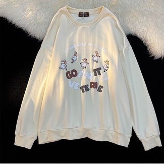 ZHELIHANGFEI Áo Sweater Dáng Rộng In Chữ Kiểu Retro Mỹ Dễ Phối Đồ