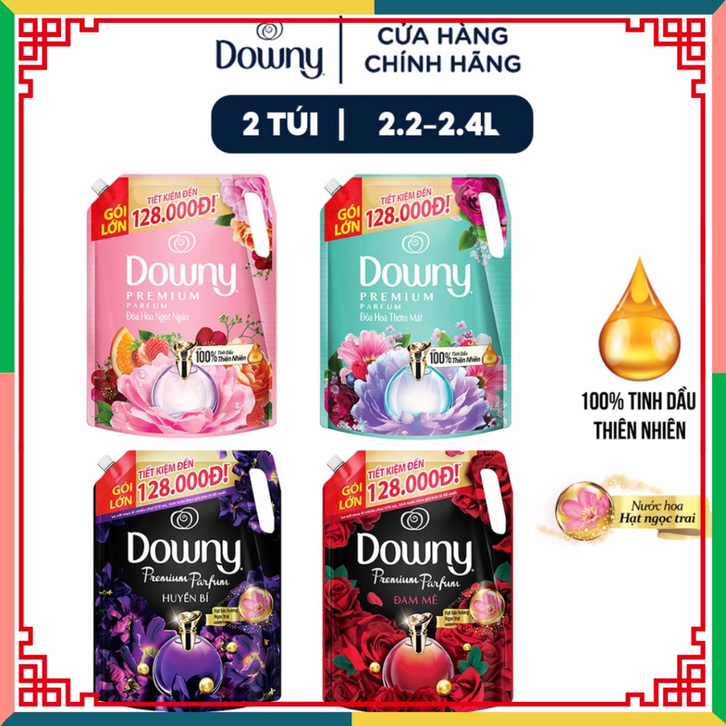 Combo 2 Túi Nước Xả vải Downy Hương Nước Hoa 2.2-2.4 Lít ( Đại lý Ngọc Toản)