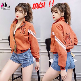 Áo khoác nhung nữ nhung bố lụa cao cấp cổ cao phối sọc thời trang
