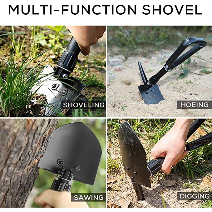 Bộ cuốc xẻng gấp gọn 47cm làm vườn, du lịch, đào giun câu cá đa năng