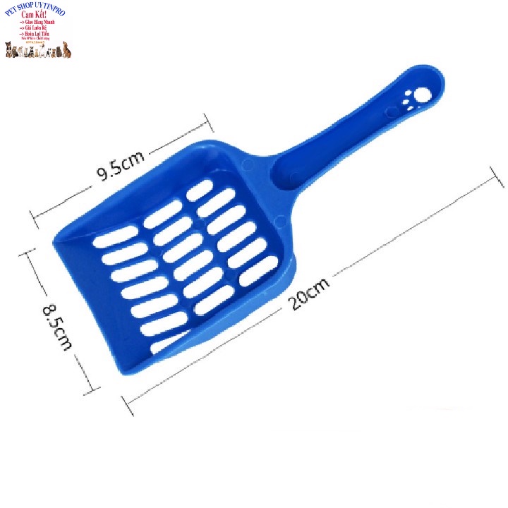 Xẻng xúc cát Mèo Dài 20cm Khắc lỗ hình bàn chân trên đầu cán Chất liệu nhựa an toàn, tiện lợi