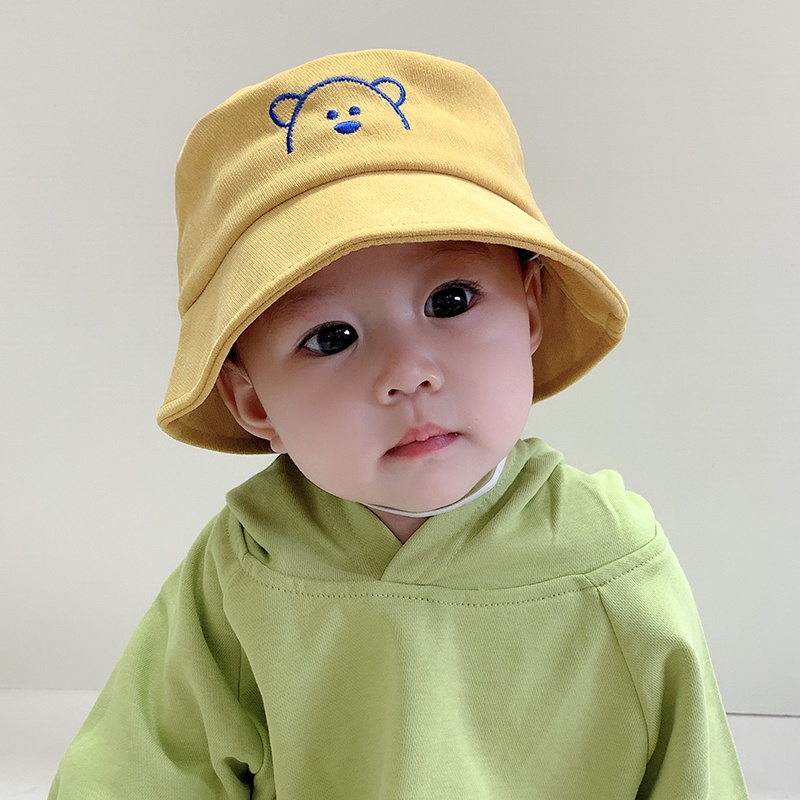 Mũ vành tròn thêu hình Gấu có quai phong cách Hàn Quốc cho bé trai bé gái từ 6 đến 18 tháng