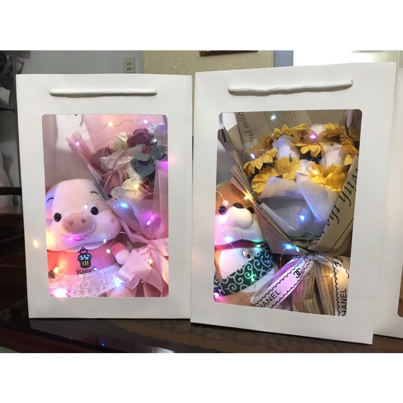 [Set Hoa và Gấu] QUÀ TẶNG SINH NHẬT- 8/3-Bó hoa Sáp, hoa nhũ vĩnh cửu tặng kèm thiệp