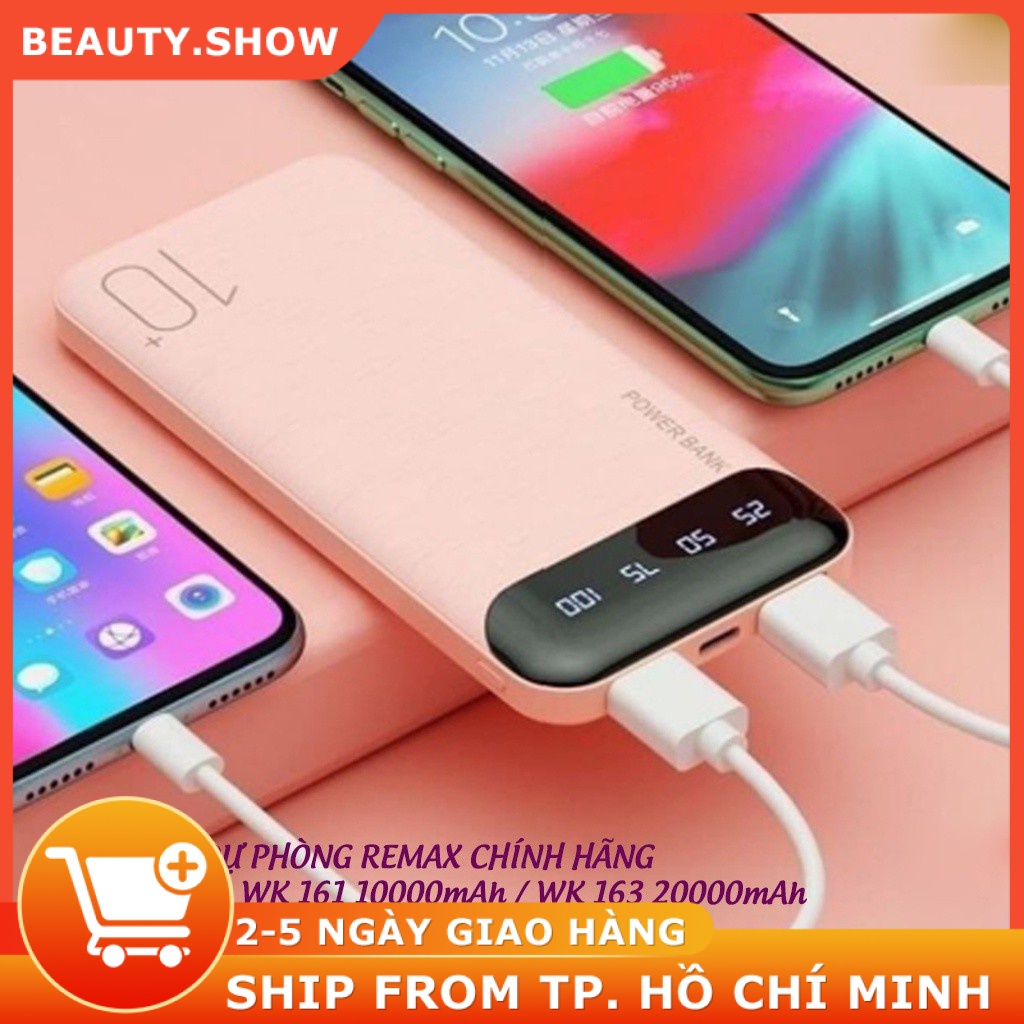 Sạc dự phòng 10000mAh wk 163 /wk 161, màn hình LED