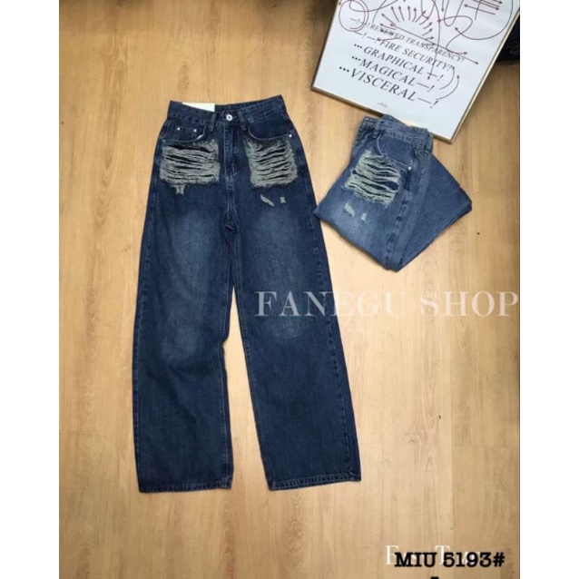 Quần jeans suông rách túi hàng QCL1