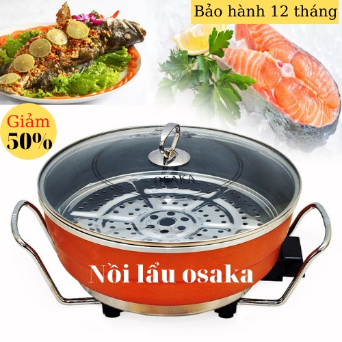 Nồi Lẩu Điện Đa Năng Họa Tiết Cao Cấp Osaka Dung Tích Cực Lớn - Tiết Kiệm Điện, Nồi Lẩu Đa Năng