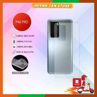 Miếng dán decal carbon mặt sau Huawei P40 Pro , P40 Pro Plus chống trầy mặt lưng, chống bám vân tay (Tặng Camera Carbon)