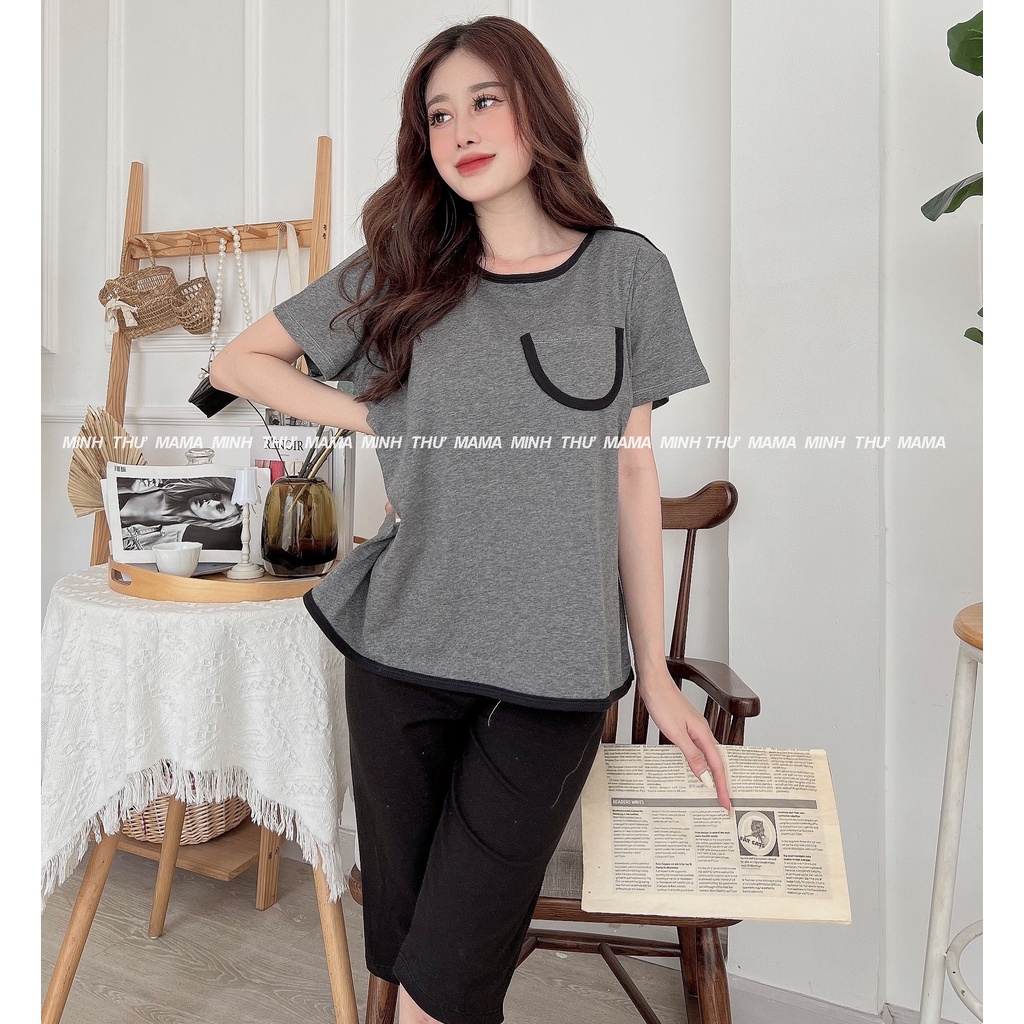 Bộ bầu - bộ sau sinh - chất liệu cotton - kiểu mới thời trang ( bộ lửng viền đen )