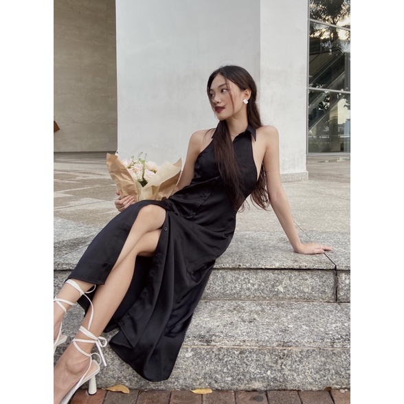 Đầm sơ mi LAMUSE thiết kế dáng dài cộc tay chất satin nhung mềm mịn (Sleeveless Shirt Dress) | BigBuy360 - bigbuy360.vn