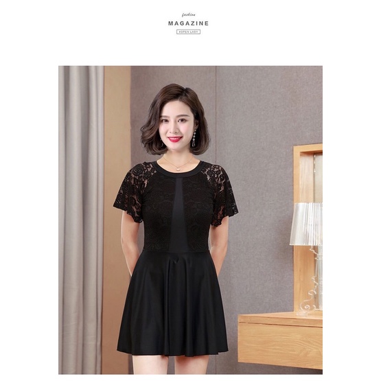 Bộ bơi kín đáo big size màu đen đầm ren size lớn 60-70kg