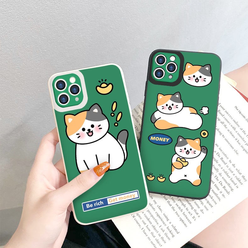 Ốp điện thoại iphone x/xsmax Cat Money may mắn ốp iphone13/12/11/Pro/Promax/6/6s/7/8/se2020 viền vuông chống sốc