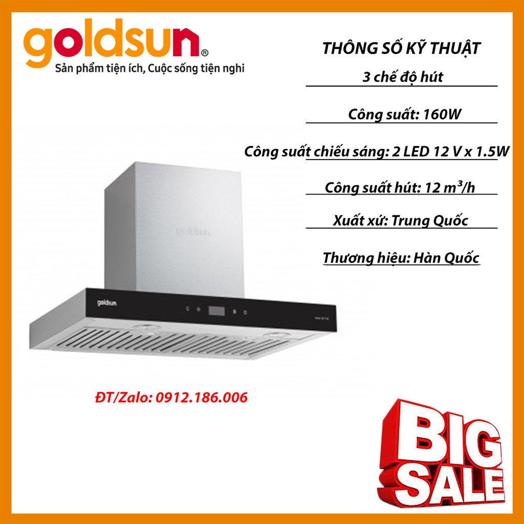 Máy hút mùi cao cấp chính hãng Goldsun GS-170C bảo hành toàn cầu