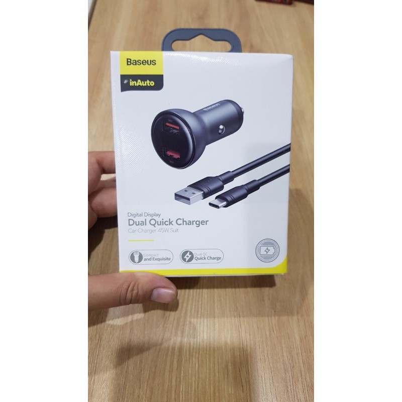 ✔NOWSHIP MỚI - TẨU SẠC XE Ô TÔ CÔNG XUẤT CAO BASEUS 45W Suit kèm cáp sạc nhanh  Dual QC QUICK CHARGE