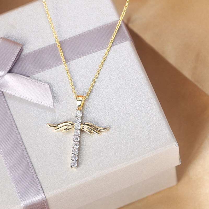 Flgo Vòng cổ Mặt Hình Đôi Cánh Thiên Thần Đính Đá Zircon Phong Cách Âu Mỹ Cổ Điển Đơn Giản Và Hoang Dã