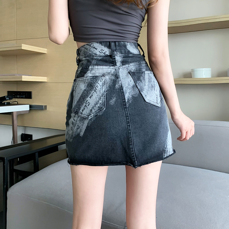 chân váy jean Lưng Cao In Họa Tiết Nhuộm Màu Kiểu Dáng Cá Tính | BigBuy360 - bigbuy360.vn