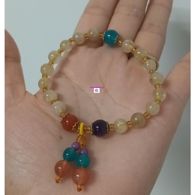 Vòng tay nữ đá tóc vàng thanh tẩy thu hút năng lượng tích cực may mắn