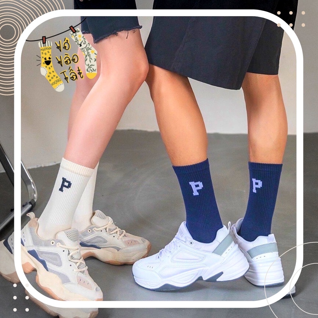 TẤT VỚ CỔ CAO UNISEX CHỮ P CÓ BO CHUN BÀN CHÂN