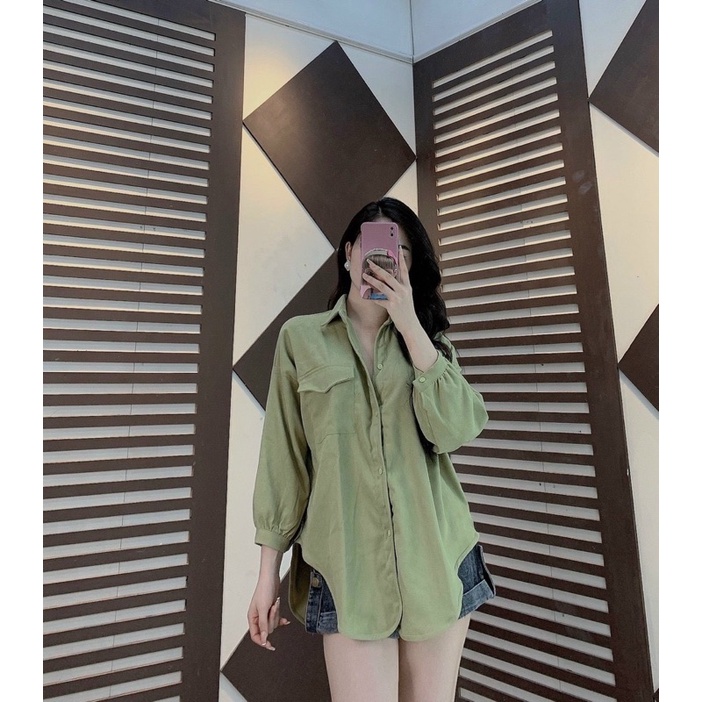 Áo Sơ Mi Nhung Tăm Mịn Rymola Form Rộng Tay Dài Unisex Nam Nữ Phong Cách Hàn Quốc Ulzzang  Dáng Rộng Bigsize