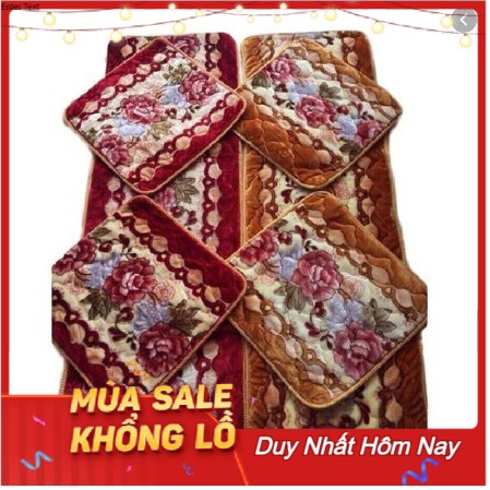 BỘ 3 tấm(1 dài +2 ngắn) thảm nỉ nhung lót ghế gỗ sofa cao cấp đế cao su chống trơn, hoa văn sang trọng