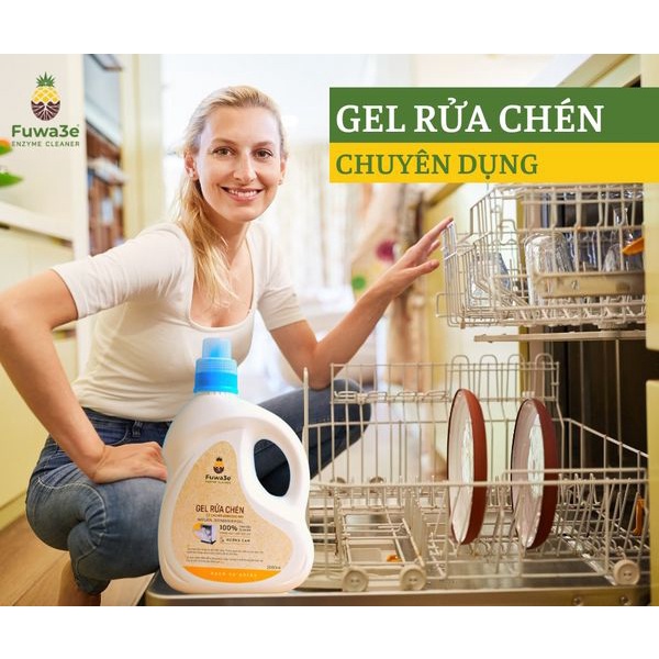Gel rửa chén Fuwa3e organic tinh dầu cam khử mùi và làm sạch chuyên dụng cho máy bảo vệ máy bền lâu