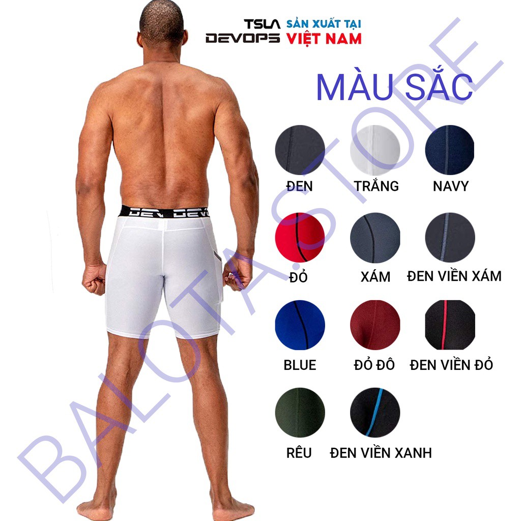 [ Hàng Hot ] Quần legging nam ngắn tập gym Devops CÓ TÚI bó cơ ôm sát đùi cạp cao lưng thun combat thể thao đá bóng yoga