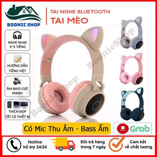 Tai Nghe Mèo Bluetooth Chụp Tai Không Dây, Headphone Tai Mèo Dễ Thương Có Mic, Khe Cắm Thẻ Nhớ, Full Âm Thanh, Chống Ồn