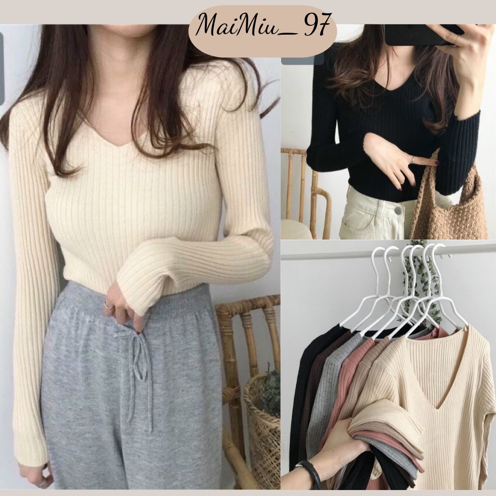 Áo Len Cổ Tim Dài Tay Chất Mềm Mịn Hàng Quảng Châu Xịn Xò