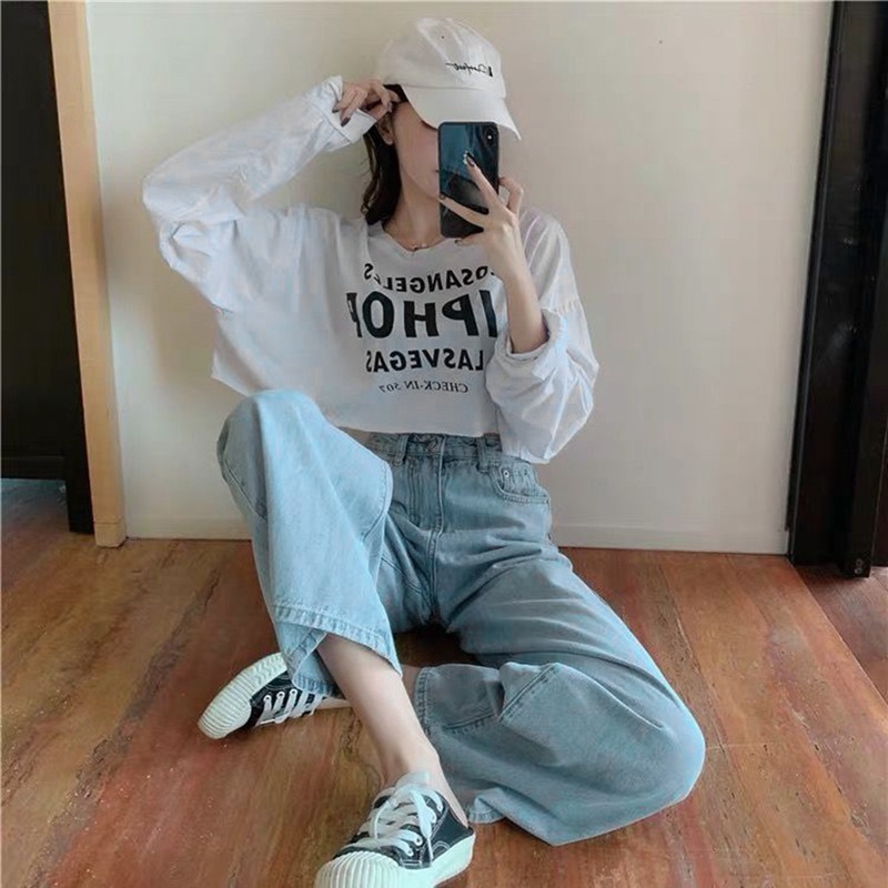 Women's Casual Printed Thin Short Long Sleeve T-Shirt "LIPHOP" White M Size