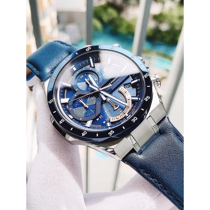 Đồng hồ nam casio eqs-920bl - dây da màu blue - màu xanh siu đẹp